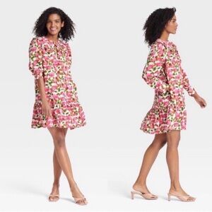 Who What Wear Pink and Green Floral Mini Dress